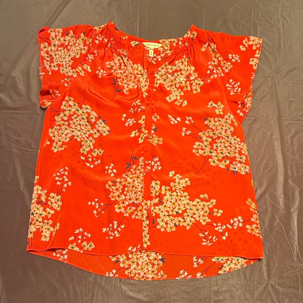 REBECCA TAYLOR Coral Phlox Floral Flutter Silk Blouse Size6/Small MSRP$250 - Picture 10 of 12